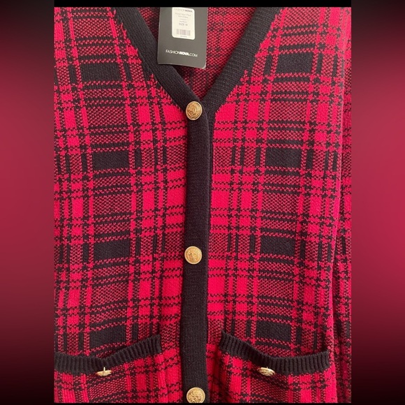 Fashion Nova Red and Black Plaid Long Sleeve Dress - Picture 2 of 4